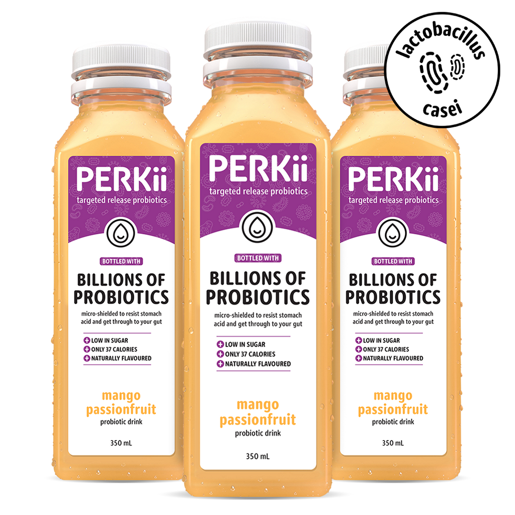 350mL 8 x Mango Passionfruit | PERKii | Targeted Release Probiotics - Get through to your gut!
