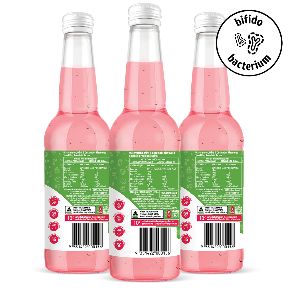 330mL X 8 Sparkling Watermelon Mint Cucumber | PERKii | Targeted Release Probiotics - Get through to your gut!