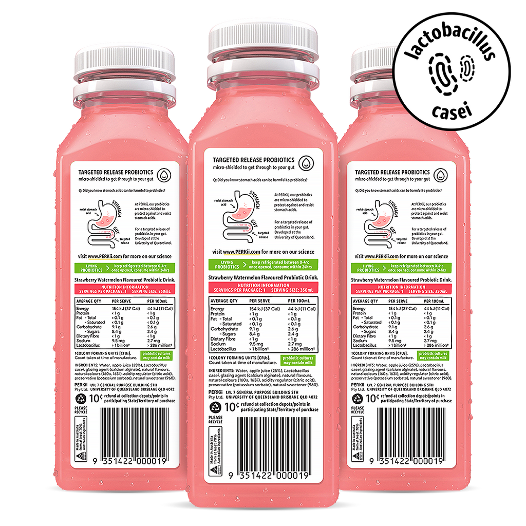 350mL 8 x Strawberry Watermelon | PERKii | Targeted Release Probiotics - Get through to your gut!